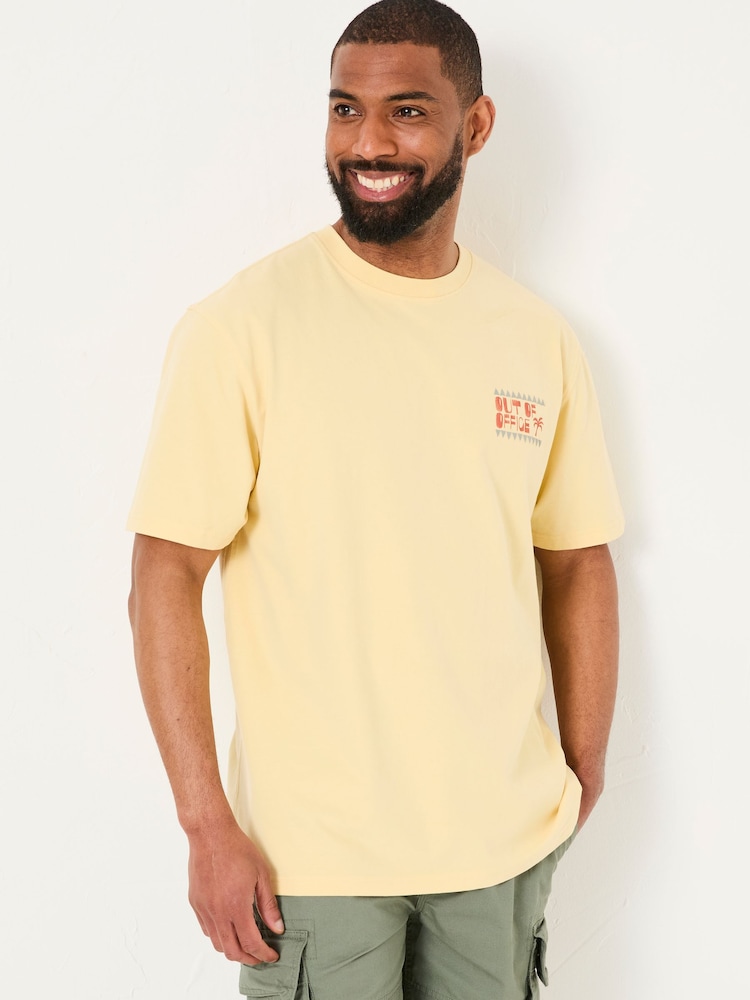 FatFace Yellow Out Of Office 100% Cotton T-Shirt - Image 1 of 6 FatFace Yellow Out Of Office 100% Cotton T-Shirt - Image 1 of 6