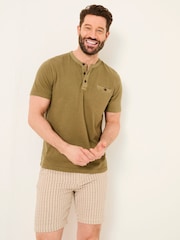 FatFace Henley Khaki Green Garment Dyed Pocket Henley - Image 1 of 5