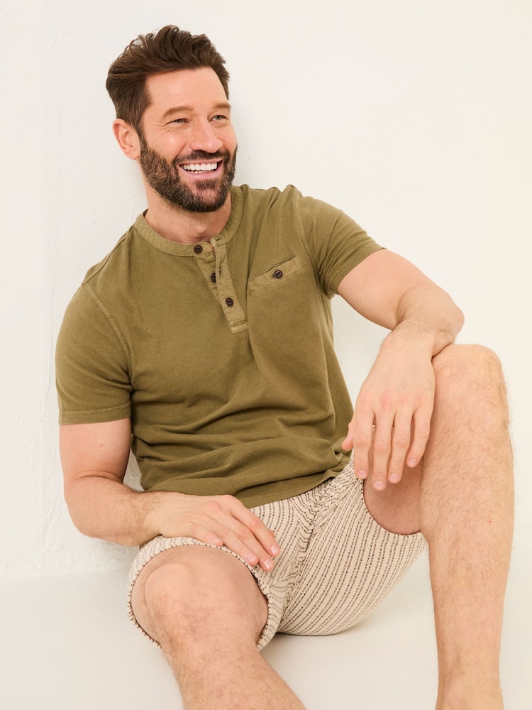 FatFace Henley Khaki Green Garment Dyed Pocket Henley - Image 3 of 5