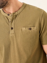 FatFace Henley Khaki Green Garment Dyed Pocket Henley - Image 4 of 5