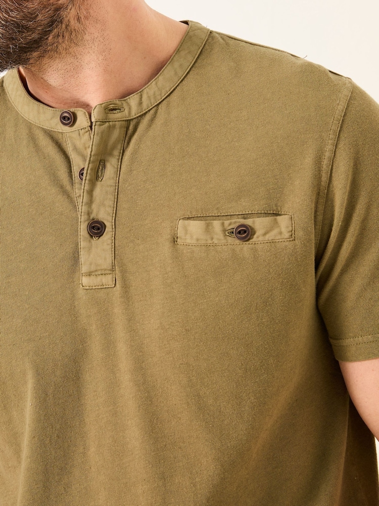 FatFace Henley Khaki Green Garment Dyed Pocket Henley - Image 4 of 5