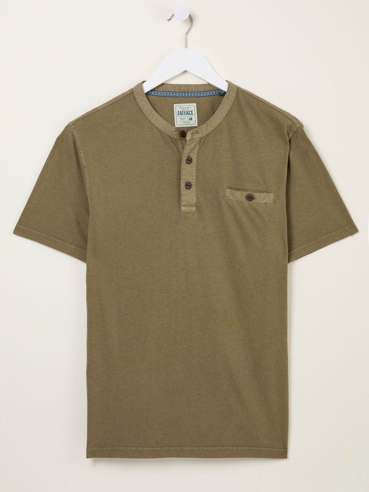 FatFace Henley Khaki Green Garment Dyed Pocket Henley - Image 5 of 5