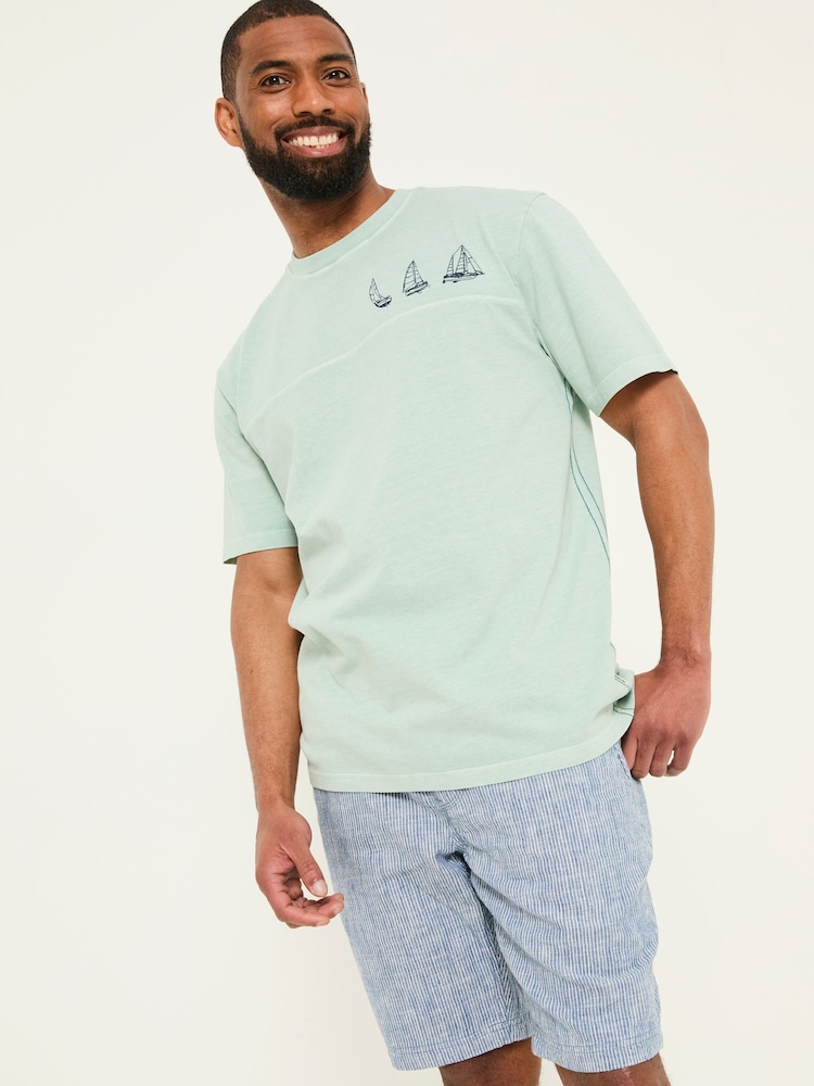 FatFace Light Blue Boat Embroidered T-Shirt - Image 1 of 8
