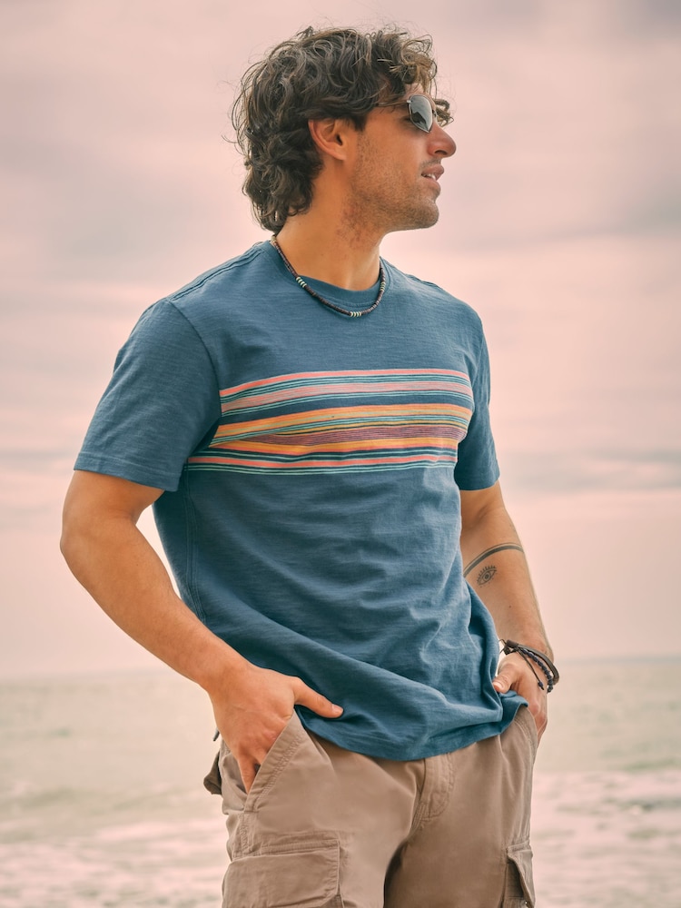 FatFace Borden Petrol Borden Chest Stripe Tshirt - Image 1 of 4