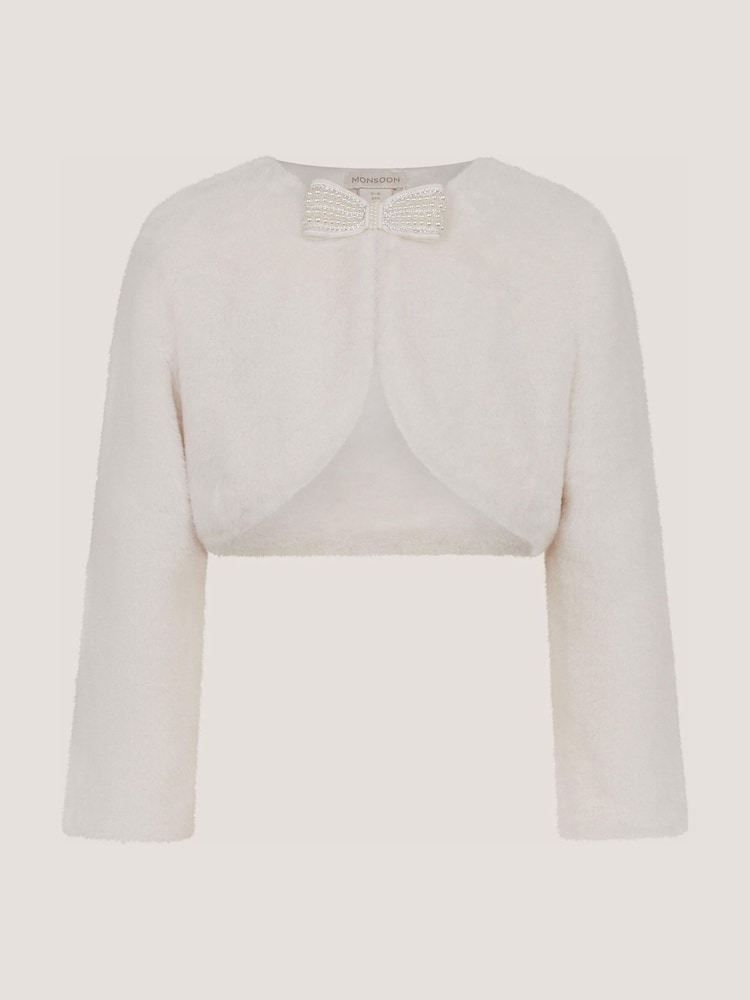 Monsoon Cream Lara Bow Faux Fur Cardigan - Image 2 of 3 Monsoon Cream Lara Bow Faux Fur Cardigan - Image 2 of 3