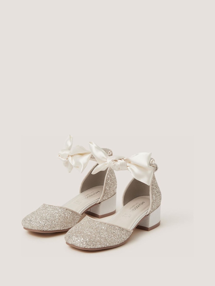 Monsoon Cream Sara Bow Glitter Two-Part Heels - Image 1 of 2 Monsoon Cream Sara Bow Glitter Two-Part Heels - Image 1 of 2