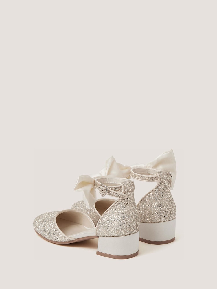 Monsoon Cream Sara Bow Glitter Two-Part Heels - Image 2 of 2 Monsoon Cream Sara Bow Glitter Two-Part Heels - Image 2 of 2