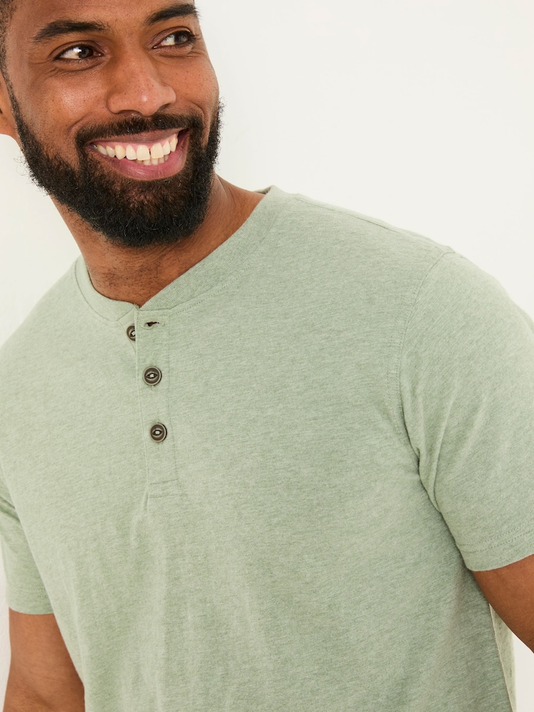 FatFace Woodside Sage Green Slub Henley T-Shirt - Image 3 of 4