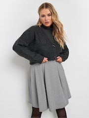 Yours Curve Black Dogtooth Check Flippy Skirt - Image 1 of 5