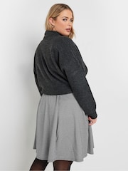 Yours Curve Black Dogtooth Check Flippy Skirt - Image 3 of 5