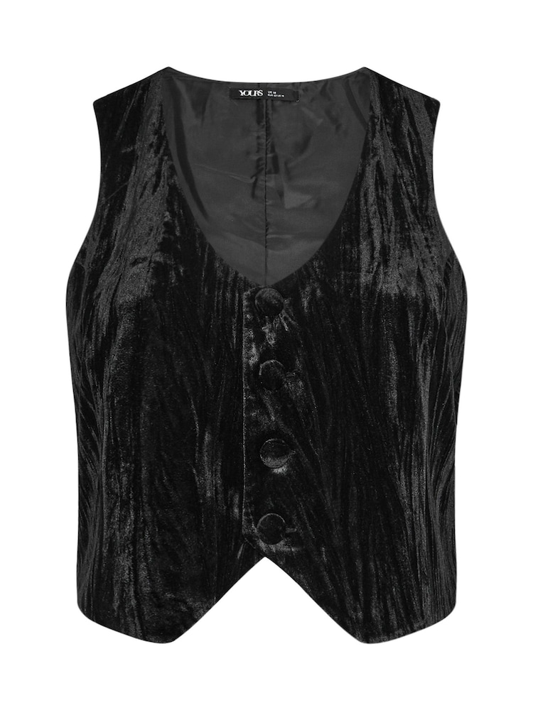 Yours Curve Black Crushed Velvet Waistcoat - Image 6 of 6