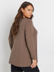 Yours Curve Brown Long Sleeve Rib Swing T-Shirt - Image 3 of 5