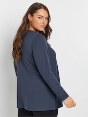 Yours Curve Blue Long Sleeve Rib Swing T-Shirt - Image 3 of 5