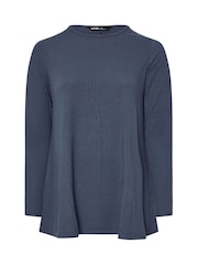 Yours Curve Blue Long Sleeve Rib Swing T-Shirt - Image 5 of 5