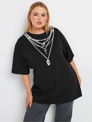 Yours Curve Black Oversized 100% Cotton T-Shirt - Image 1 of 5