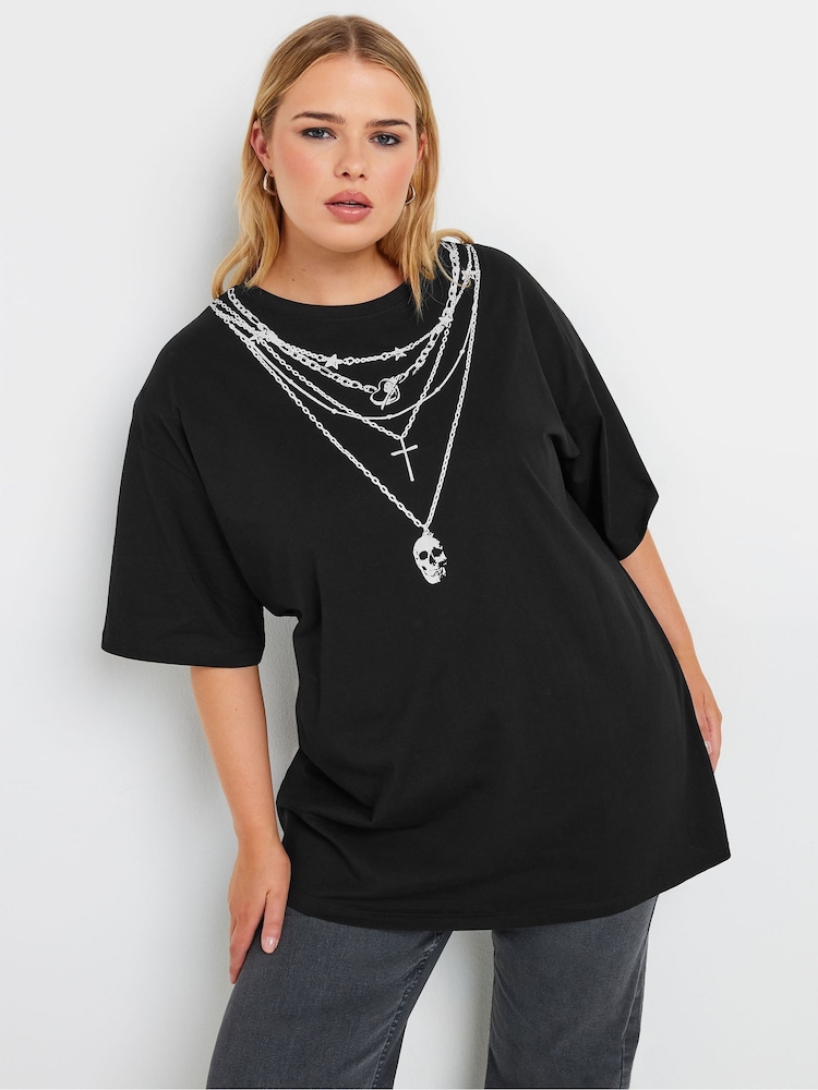 Yours Curve Black Oversized 100% Cotton T-Shirt - Image 1 of 5