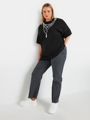 Yours Curve Black Oversized 100% Cotton T-Shirt - Image 2 of 5