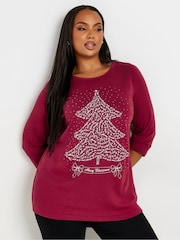 Yours Curve Red Christmas Tree Novelty T-Shirt - Image 1 of 5