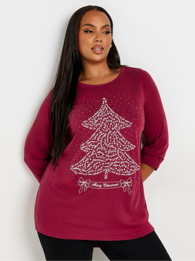 Yours Curve Red Christmas Tree Novelty T-Shirt - Image 1 of 5