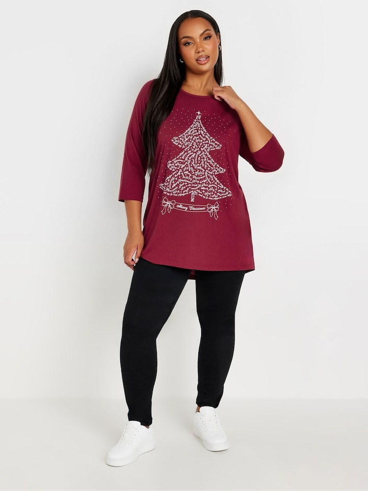 Yours Curve Red Christmas Tree Novelty T-Shirt - Image 2 of 5