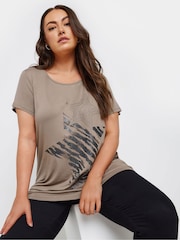 Yours Curve Brown Glitter Heart T-Shirt - Image 1 of 5