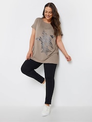 Yours Curve Brown Glitter Heart T-Shirt - Image 2 of 5