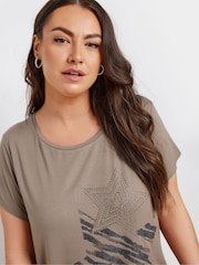 Yours Curve Brown Glitter Heart T-Shirt - Image 4 of 5