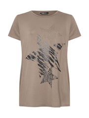 Yours Curve Brown Glitter Heart T-Shirt - Image 5 of 5