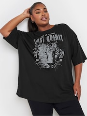 Yours Curve Black 100% Cotton Studded Boxy T-Shirt - Image 1 of 5