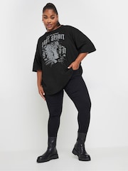 Yours Curve Black 100% Cotton Studded Boxy T-Shirt - Image 2 of 5