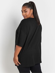 Yours Curve Black 100% Cotton Studded Boxy T-Shirt - Image 3 of 5