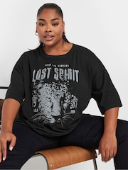 Yours Curve Black 100% Cotton Studded Boxy T-Shirt - Image 4 of 5