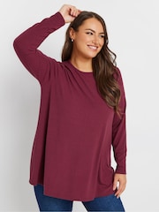 Yours Curve Red Long Sleeve Rib Swing T-Shirt - Image 1 of 5