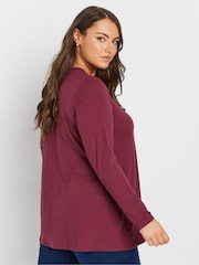 Yours Curve Red Long Sleeve Rib Swing T-Shirt - Image 3 of 5