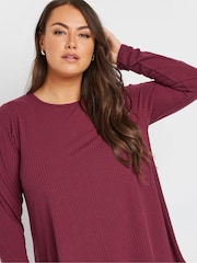Yours Curve Red Long Sleeve Rib Swing T-Shirt - Image 4 of 5