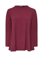 Yours Curve Red Long Sleeve Rib Swing T-Shirt - Image 5 of 5