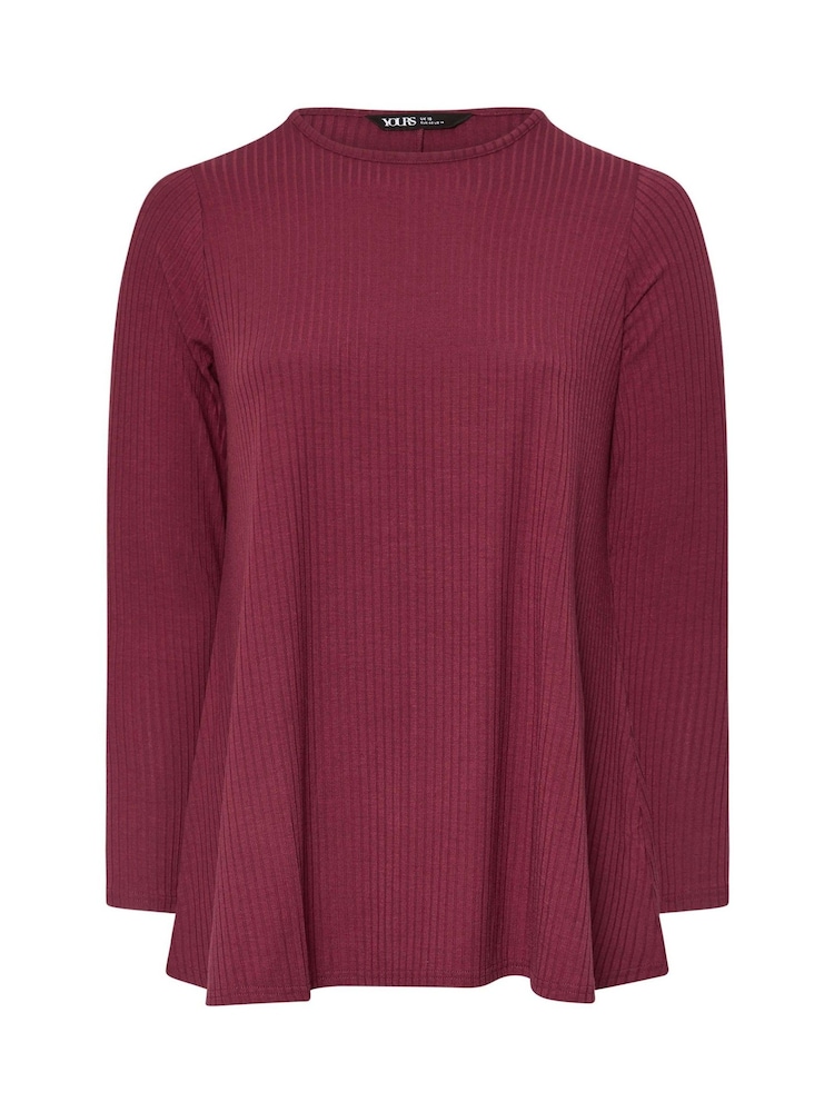 Yours Curve Red Long Sleeve Rib Swing T-Shirt - Image 5 of 5