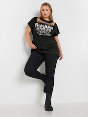 Yours Curve Black 100% Cotton Laser Cut T-Shirt - Image 3 of 6