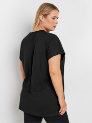 Yours Curve Black 100% Cotton Laser Cut T-Shirt - Image 4 of 6