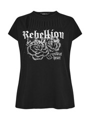 Yours Curve Black 100% Cotton Laser Cut T-Shirt - Image 6 of 6