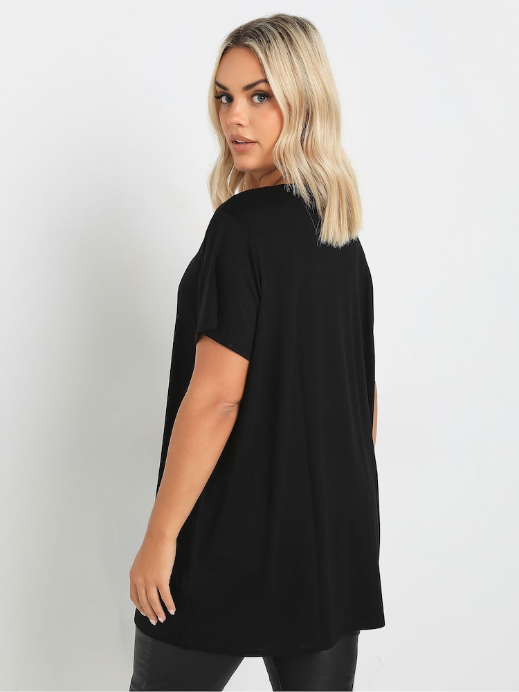 Yours Curve Black Glitter Heart T-Shirt - Image 3 of 5