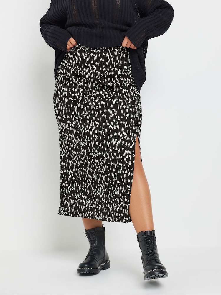 Yours Curve Black Side Split Textured Tube Skirt - Image 1 of 5