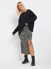 Yours Curve Black Side Split Textured Tube Skirt - Image 2 of 5