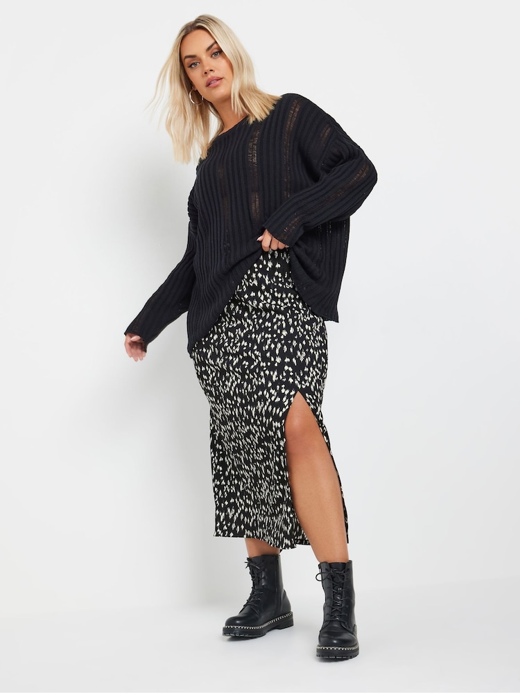 Yours Curve Black Side Split Textured Tube Skirt - Image 2 of 5