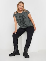 Yours Curve Lace Skull 100% Cotton Laser Cut T-Shirt - Imagen 2 de 5