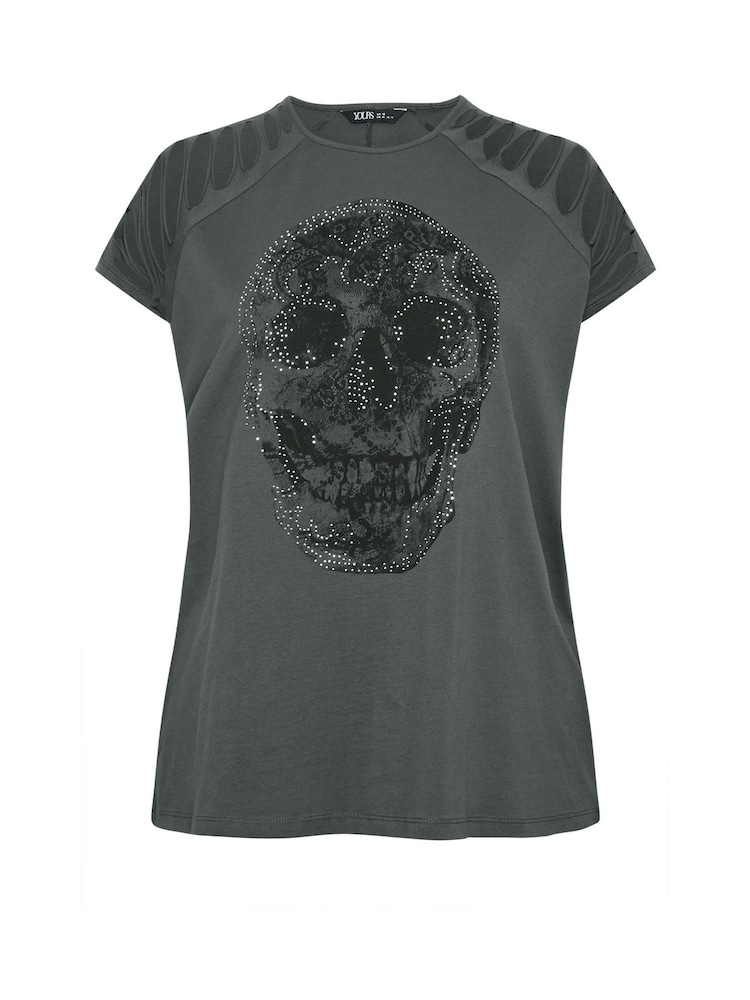 Yours Curve Lace Skull 100% Cotton Laser Cut T-Shirt - Imagen 5 de 5