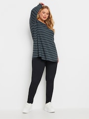 Yours Curve Grey Long Sleeve Rib Swing Stripe T-Shirt - Image 3 of 5