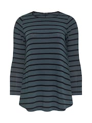 Yours Curve Grey Long Sleeve Rib Swing Stripe T-Shirt - Image 5 of 5