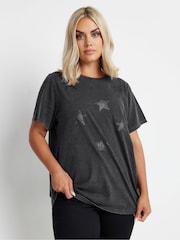 Yours Curve Grey 100% Cotton Set In Sleeve Placement T-Shirt - Image 1 of 6