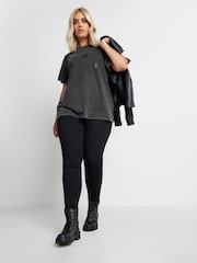 Yours Curve Grey 100% Cotton Set In Sleeve Placement T-Shirt - Image 3 of 6